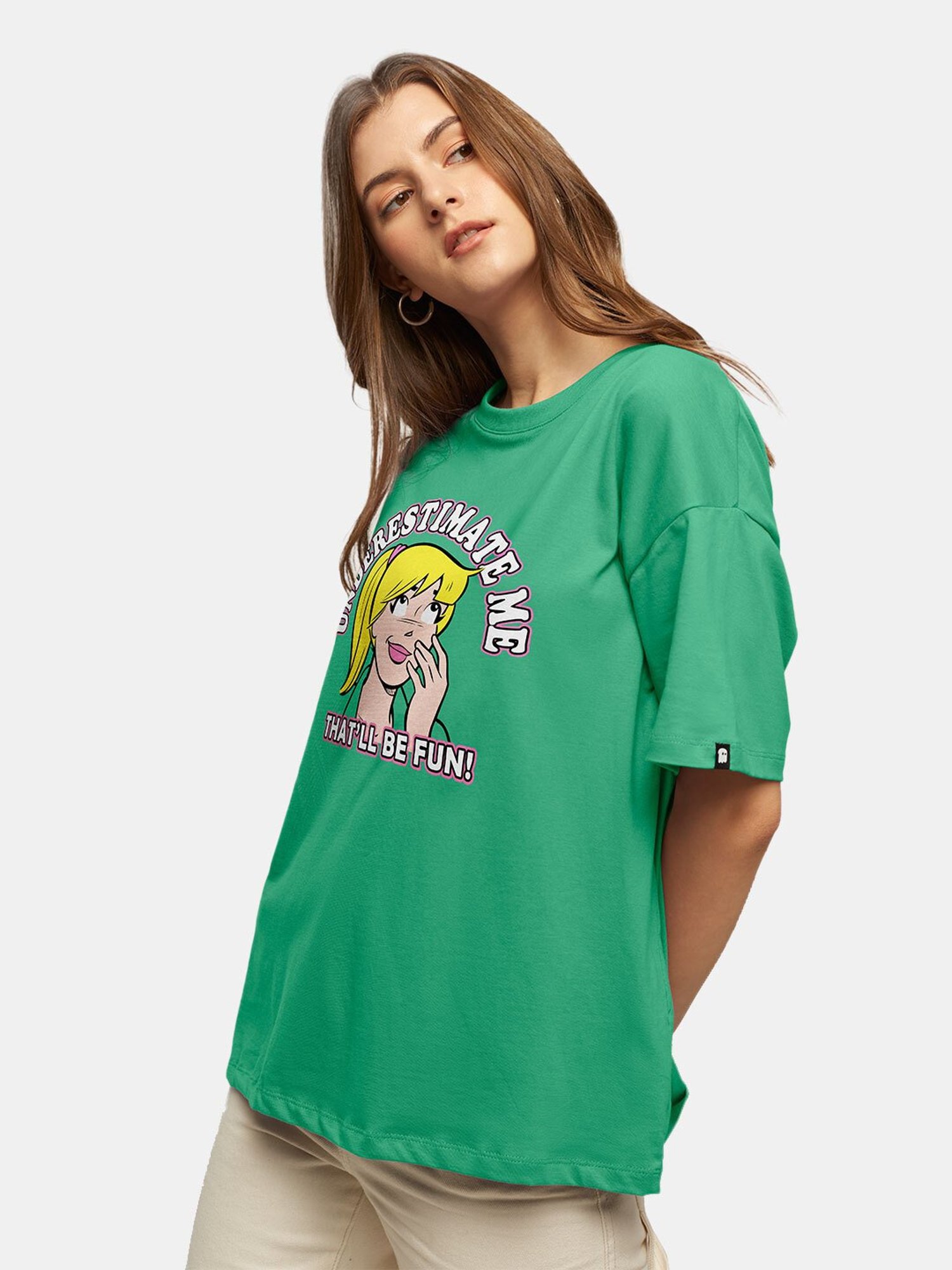 The Souled Store Green Archie: Underestimate Me Printed Oversized T-Shirt