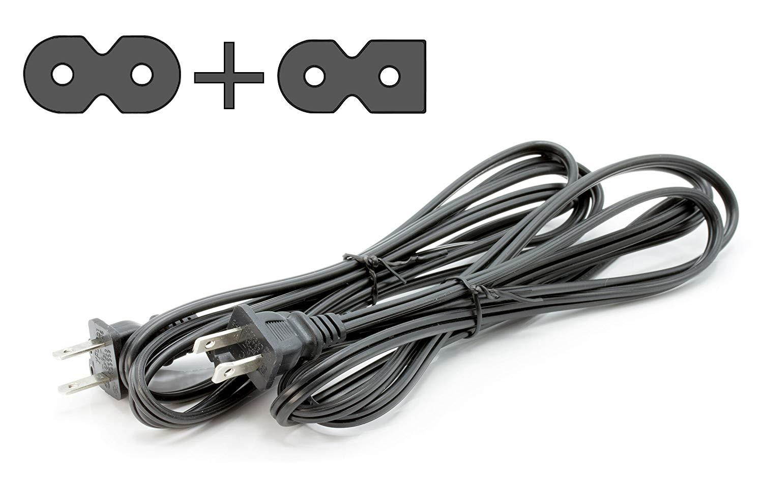 Premium 2 Slot Power Cord Super-Duty Two Pack Contains Both Polarized (Squared End) and Non-Polarized (Figure 8 End) Power Cable (NEMA 1-15P to C7 C8) UL Listed - 18 AWG, 10 Amps, 125 Volts (6 Foot)