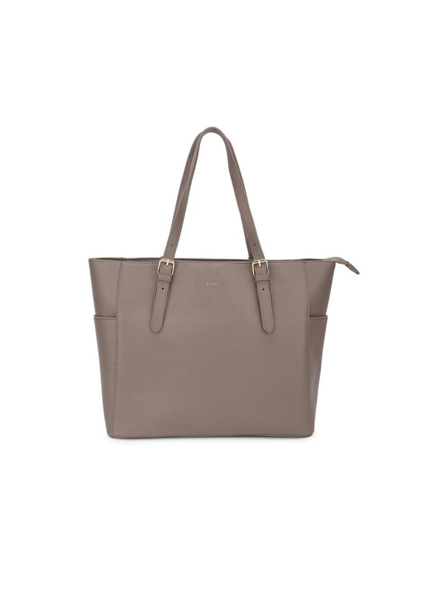 Tyra Liana Taupe Solid Faux Leather Tote Handbag