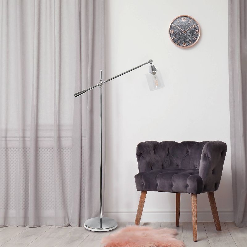 Swing Arm Floor Lamp with Glass Cylindrical Shade Chrome - Lalia Home