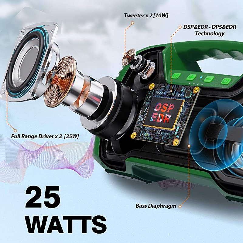 Portable Bluetooth Speaker,  40 Hrs Playtime Outdoor Waterproof Speakers with Lights, 25W Super Stereo Sound and Deep Bass, 100Ft Wireless Bluetooth Range, Built-in Mic, Indoor/Beach Party