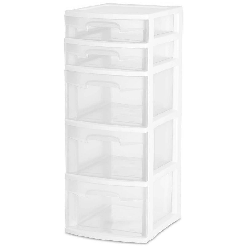 Sterilite 5 Drawer Tower with White Frame with Clear Drawers (2 Pack) | 28958002