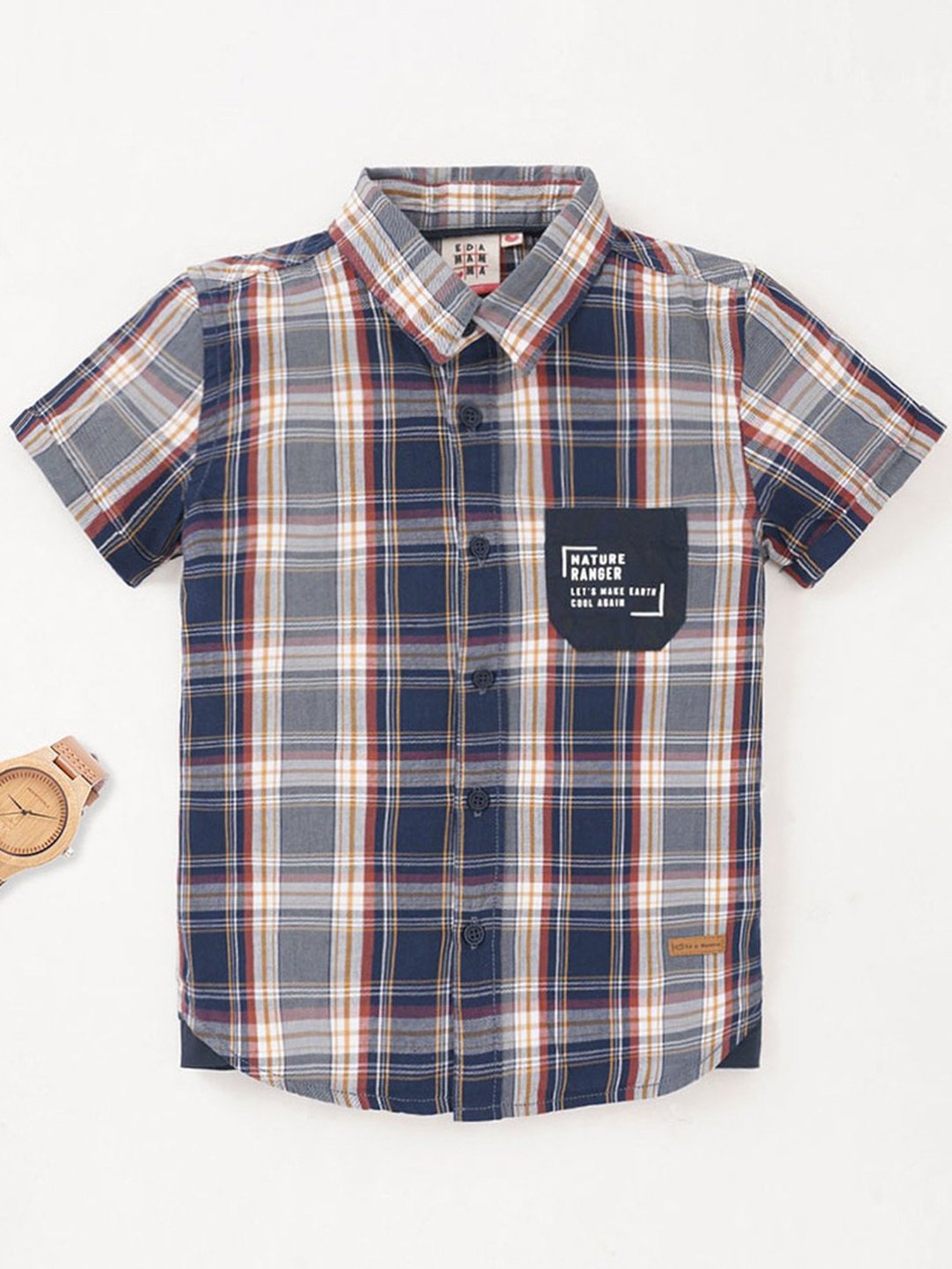Ed-a-Mamma Kids Navy & Grey Cotton Chequered Shirt