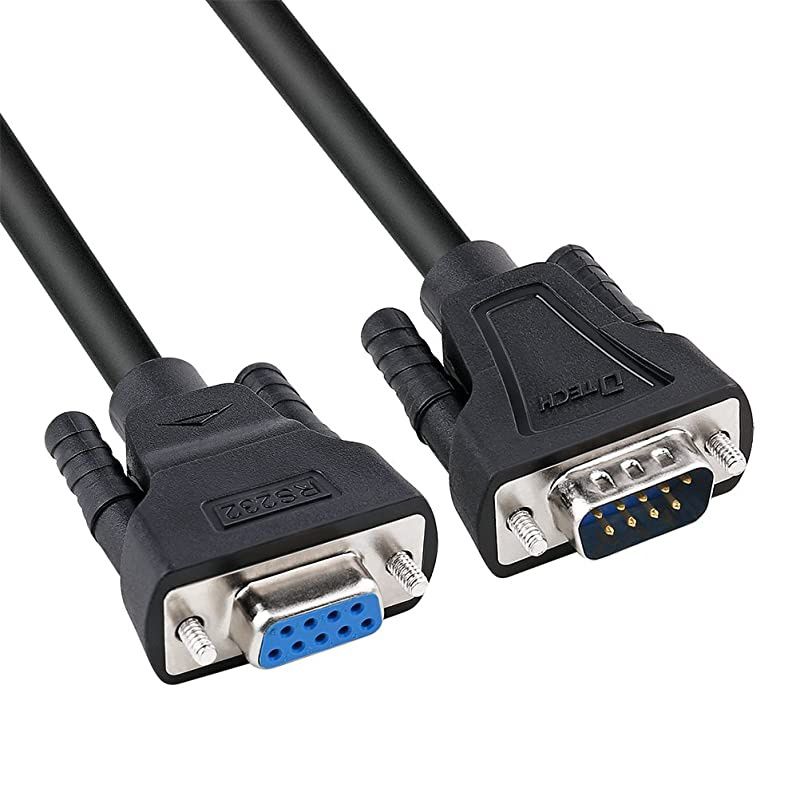 DB9 RS232 Serial Cable Male to Female Extension Null Modem Cord Cross TX RX line for Data Communication (10 Feet, Black)
