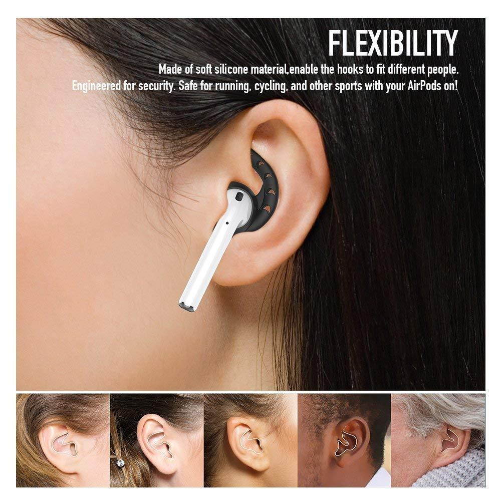 AhaStyle 3 Pairs Ear Hooks and Covers Compatible with Apple AirPods and EarPods - Black