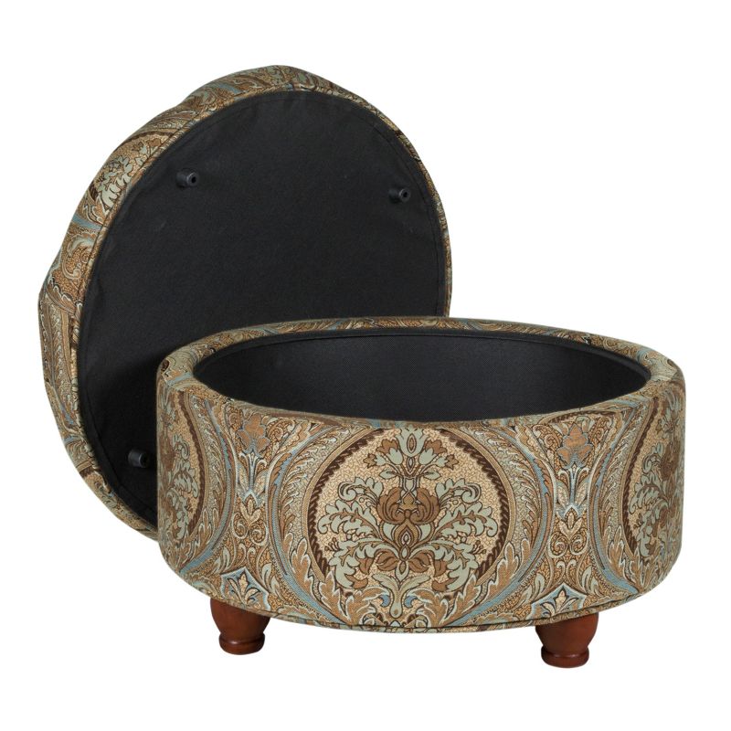 Button Tufted Round Storage Ottoman Brown Paisley - HomePop