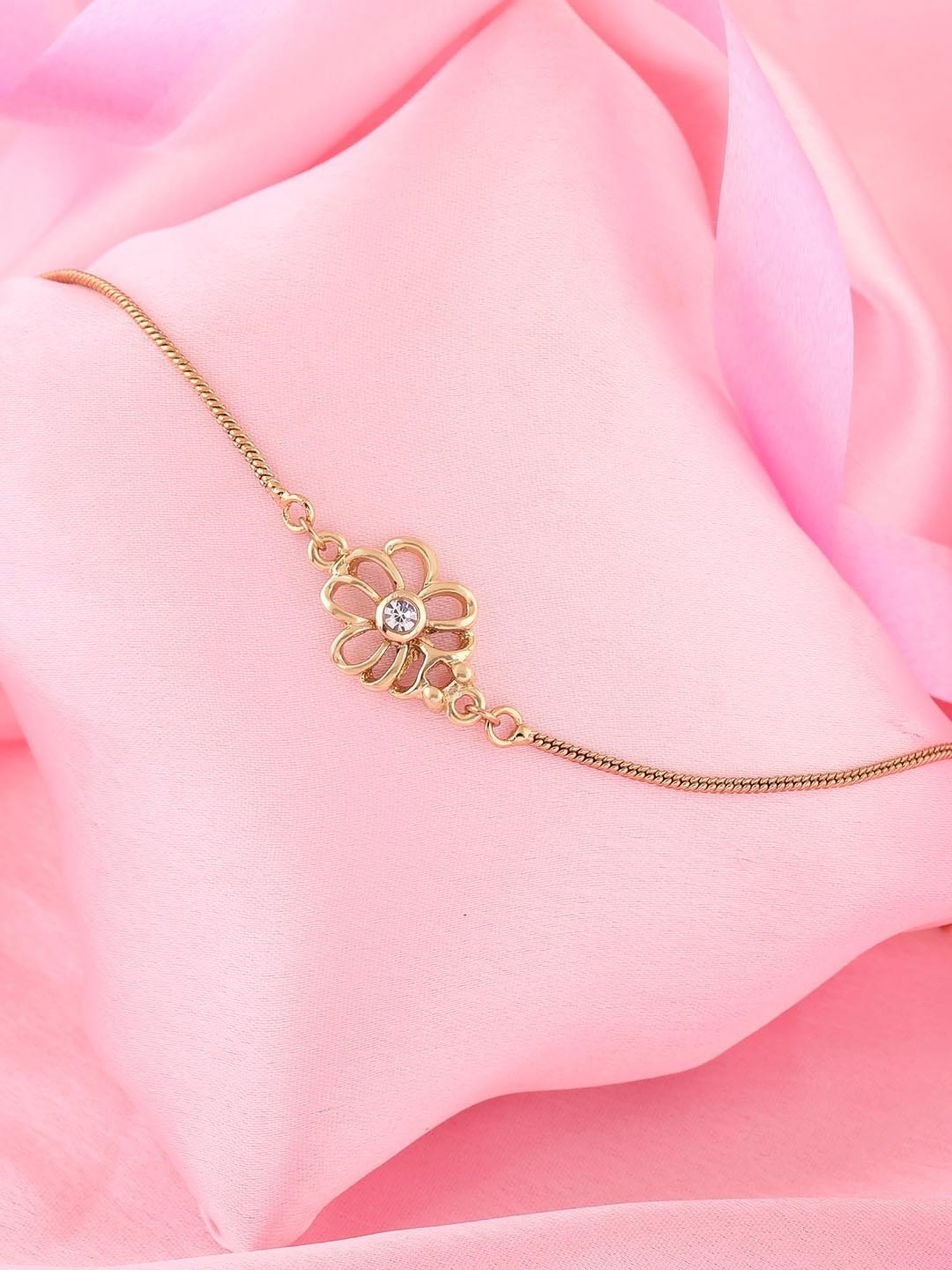 Estele Gold-Plated Jali Work Floral Bracelet with Austrian Crystals for Women