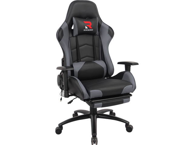 Massage Racing Chair with Retractable Footrest Gaming Chair - Computer Office Adjustable Lumbar Cushion Headrest Swivel Rocking Function Desk Chair 5 Colors