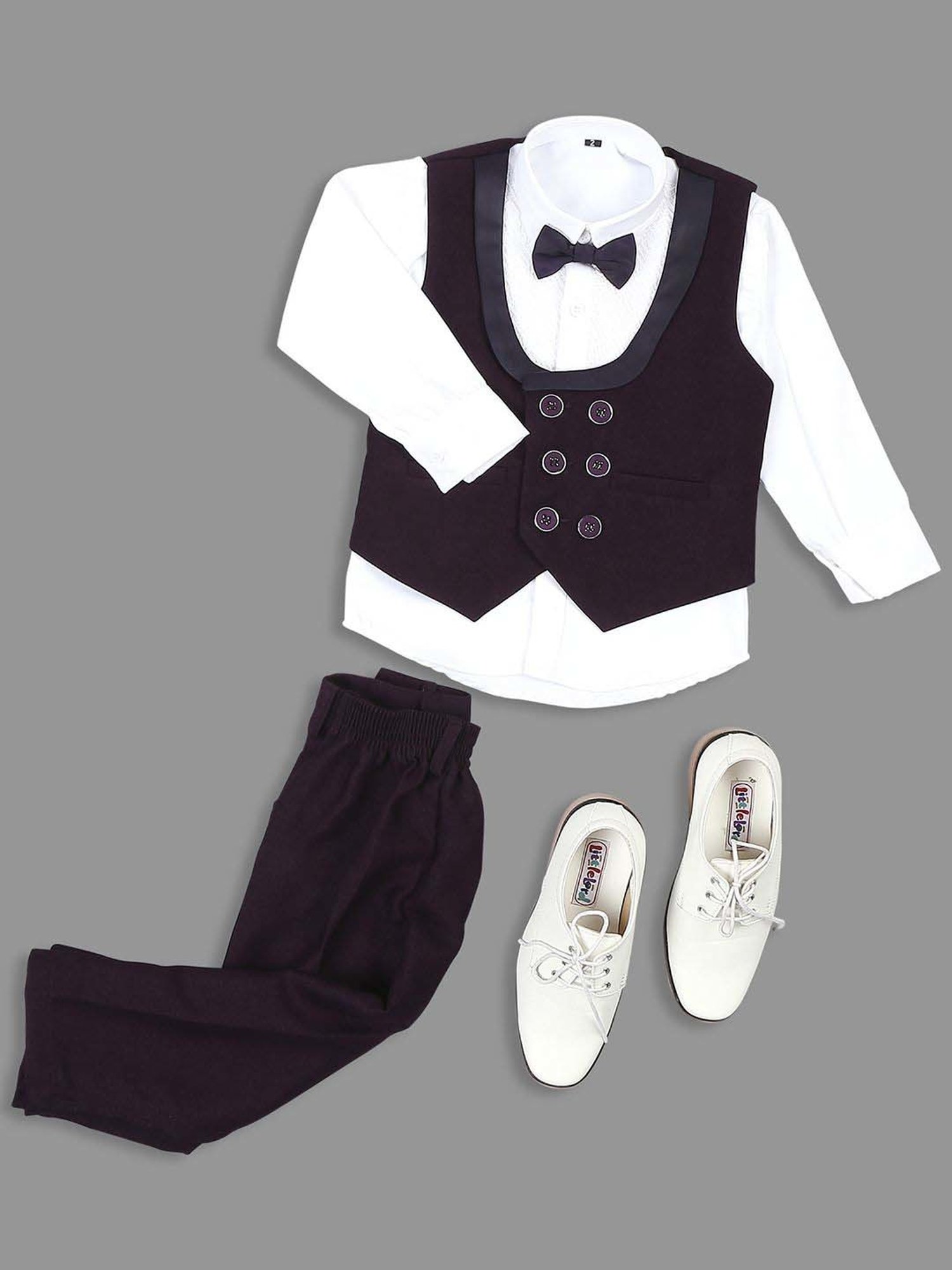 Kids Island Boys Purple Self Full Sleeves Suit Set