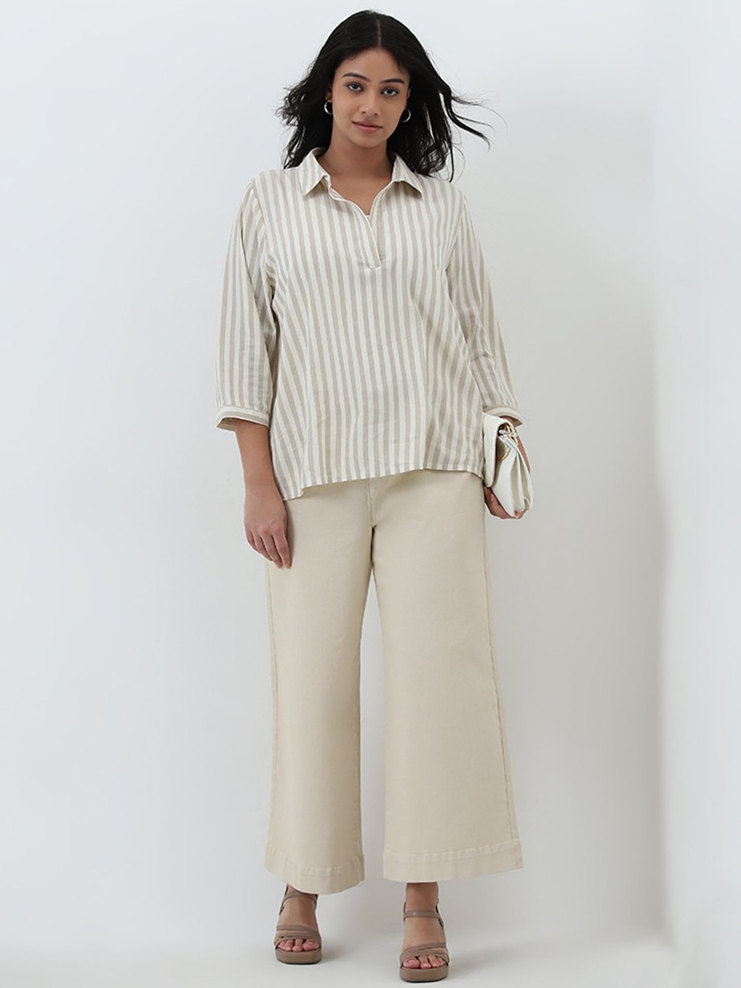 Gia by Westside Beige Striped Blouse