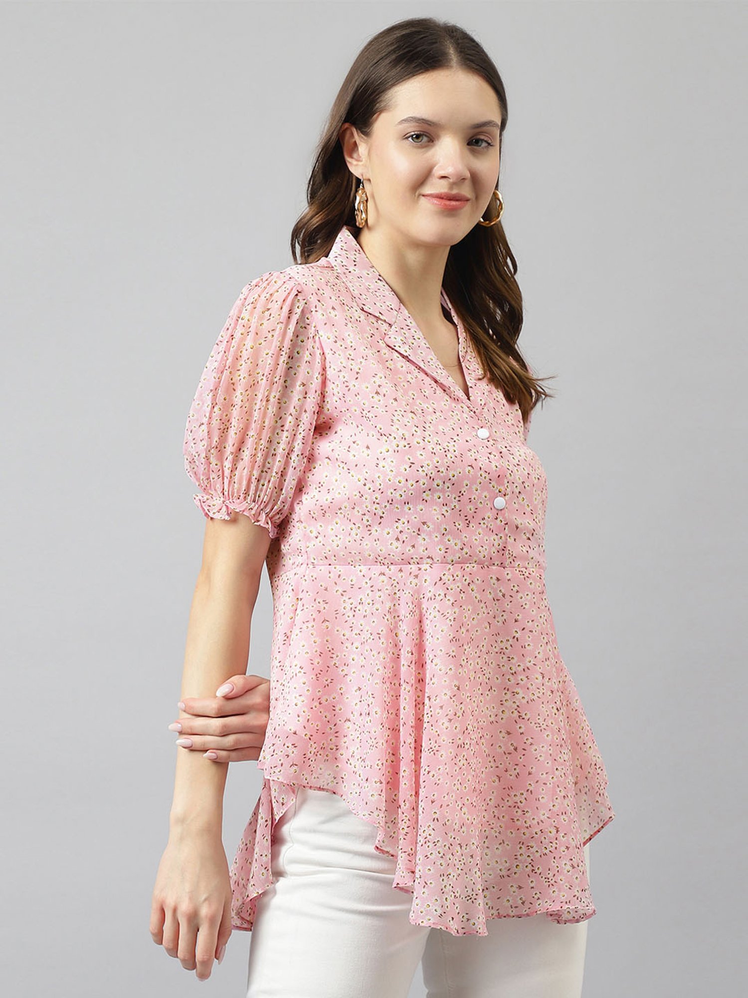 KERI PERRY Baby Pink Floral Print Top