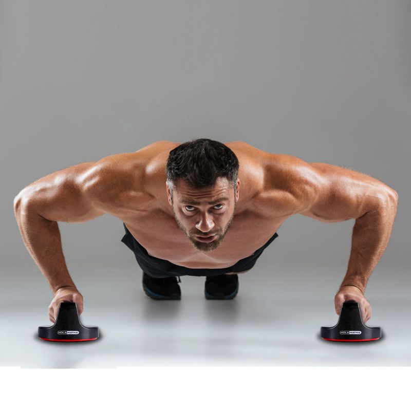 Holahatha Portable Compact Non Slip Soft Grip Home Exercise Fitness Strength Building Steel Workout Rotating Push Up Wide Handle Bars