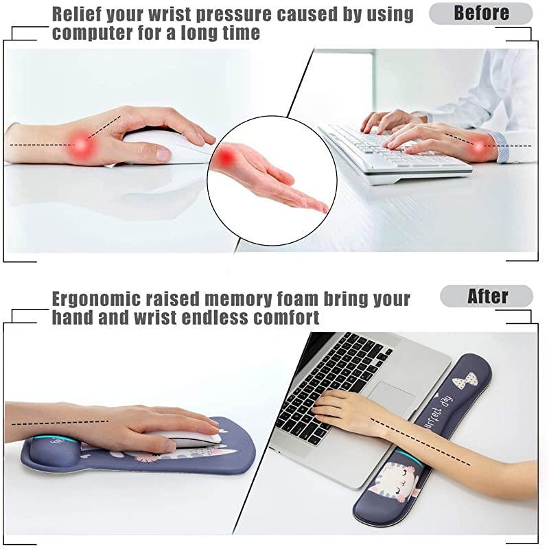 Keyboard Wrist Rest Pad and Mouse Wrist Rest Support Mouse Pad SetDurable Comfortable Lightweight for Easy Typing Pain ReliefErgonomic Support Cute Cat