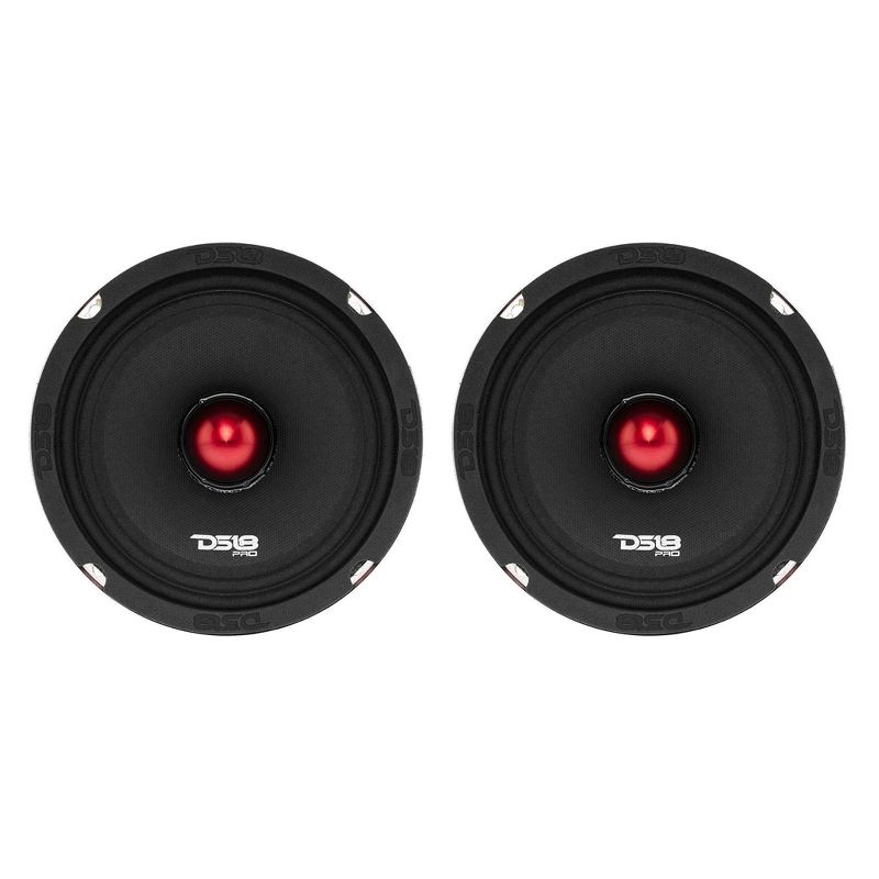 DS18 PRO-X6.4BM Pro X 6.5 Inch 500 Watt 250 RMS 8 Ohm Mid Range Car and Truck Door Loudspeaker with Black Steel Basket Bullet Design (2 Pack)