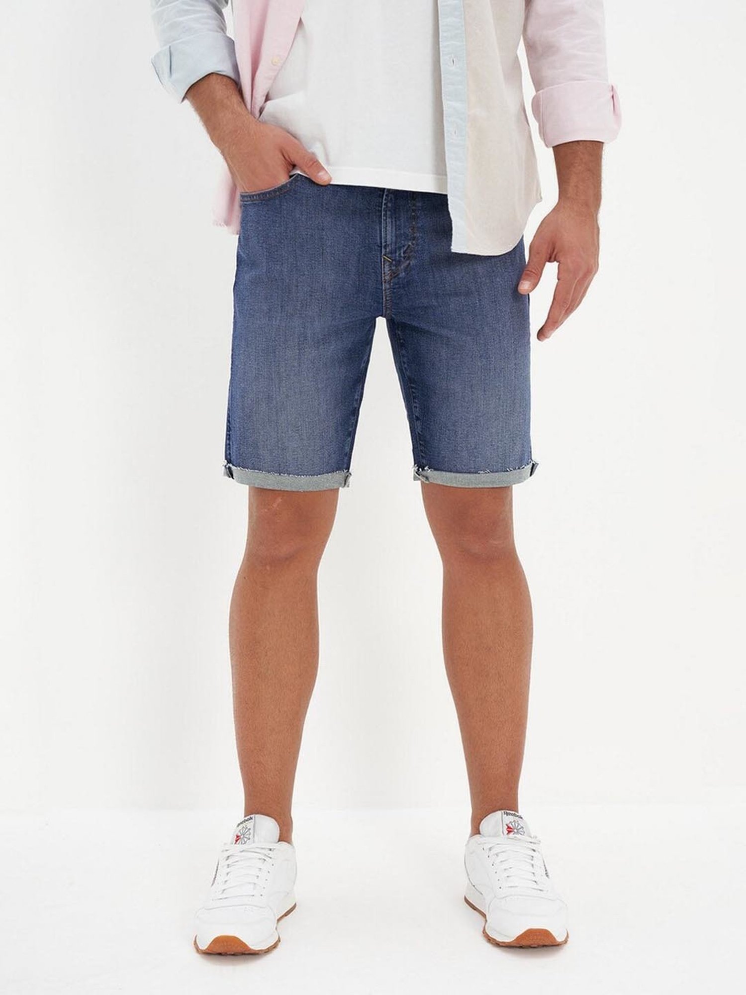 American Eagle Blue Cotton Regular Fit Denim Shorts
