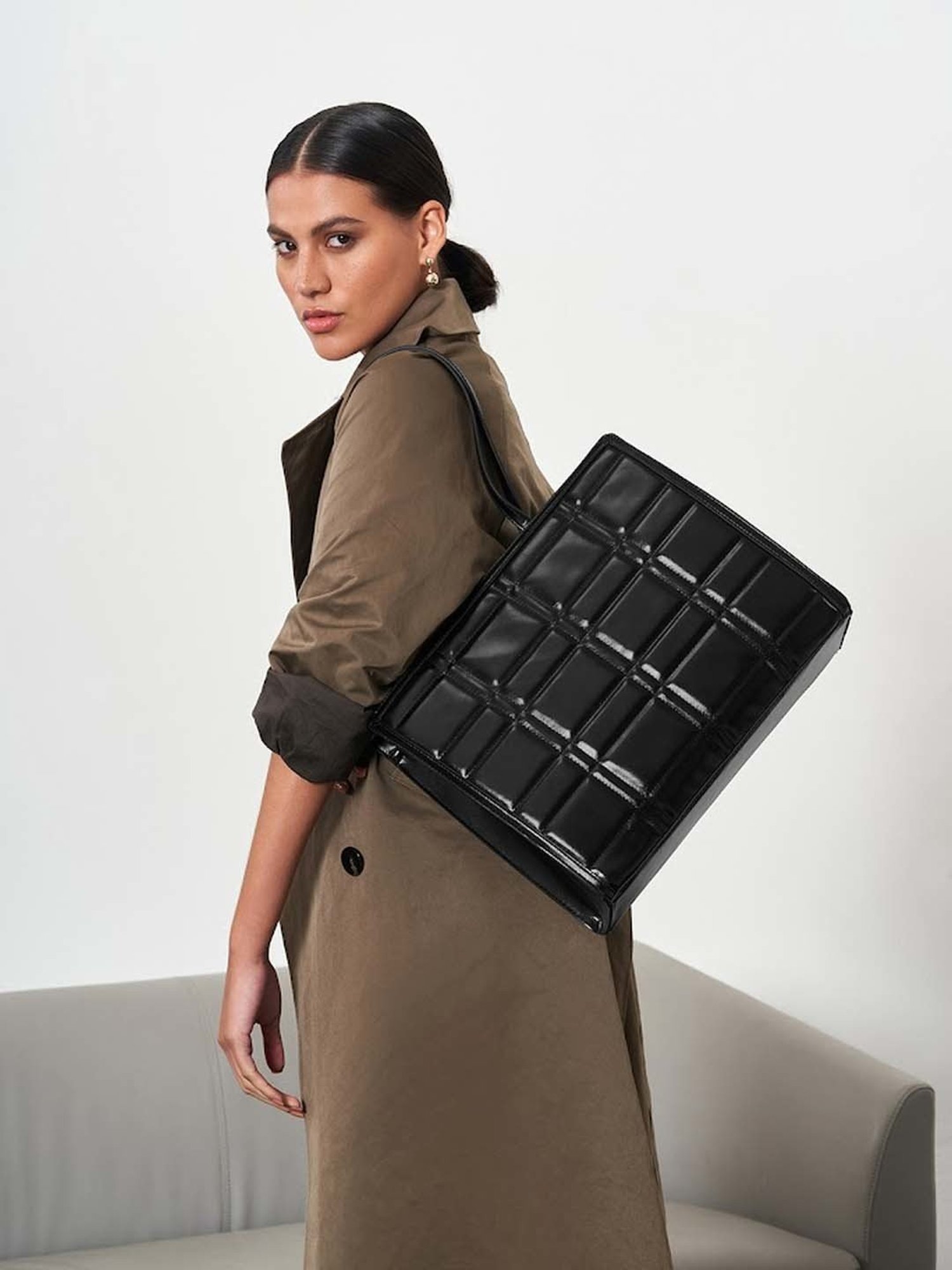 Miraggio Black Quilted Large Tote Handbag