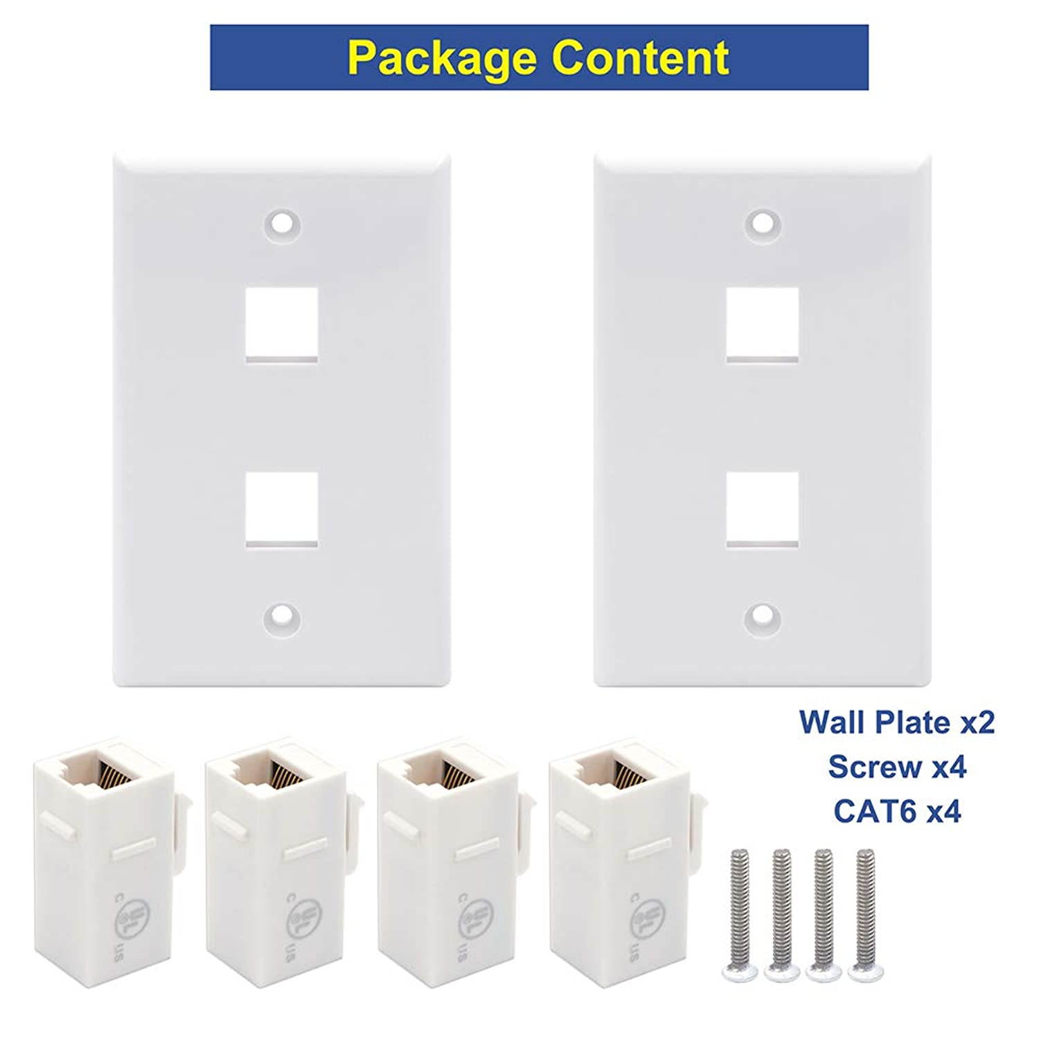 VCE 2-Pack 2 Port RJ45 Cat6 Female to Female Wall Plate UL Listed