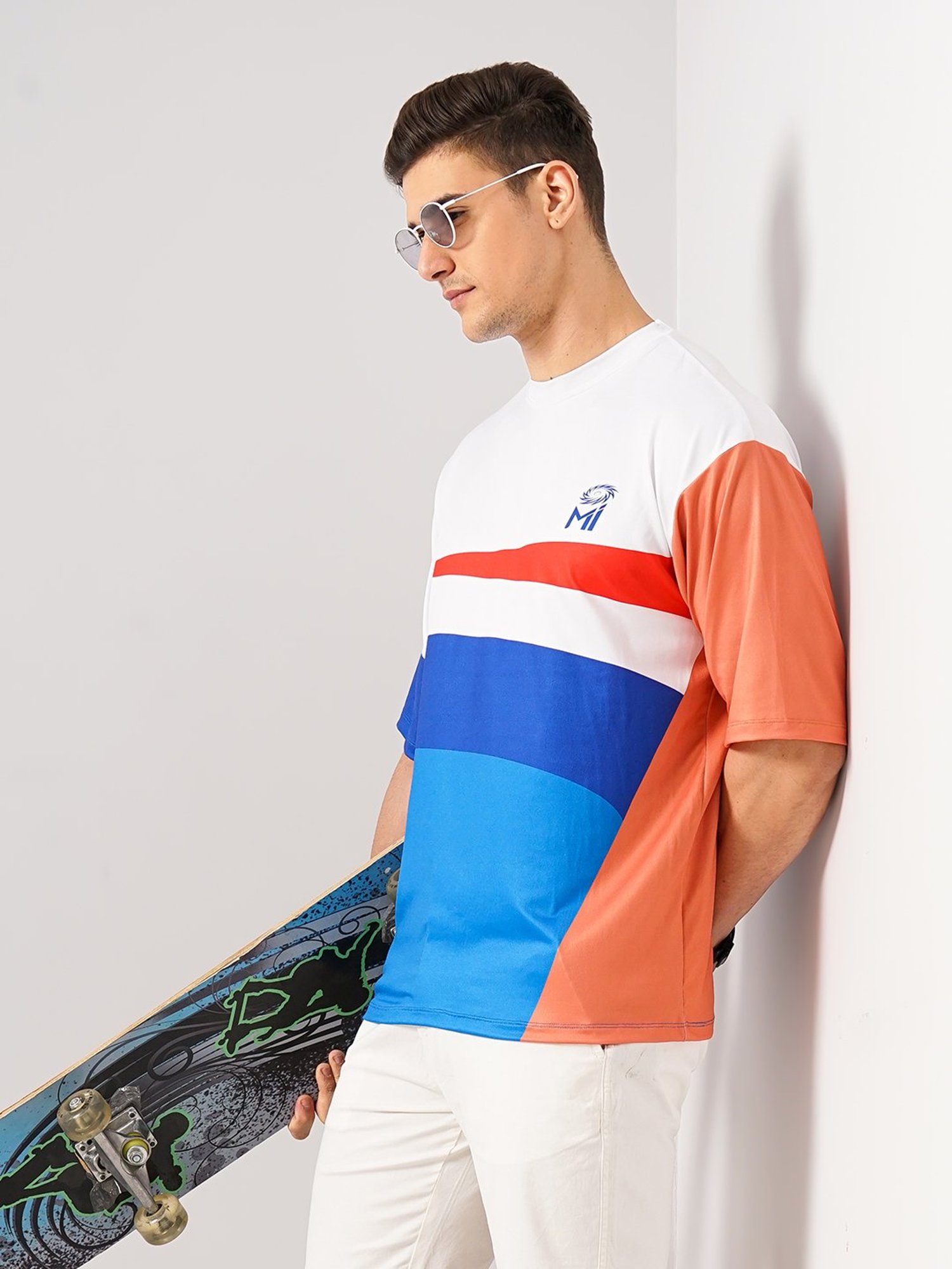 celio* x Mumbai Indians Multicolor Graphic Print Oversized Crew T-Shirt