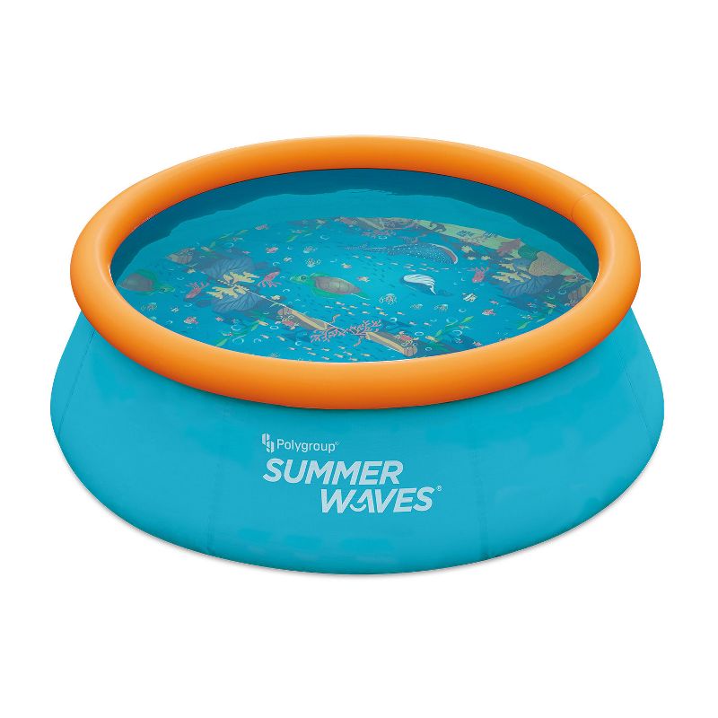 Summer Waves P1C008303 8 Foot Wide Quick Set Inflatable Top Ring Kiddie Swimming Pool with Deep Sea Ocean Life Graphics and 3D Goggles, Blue