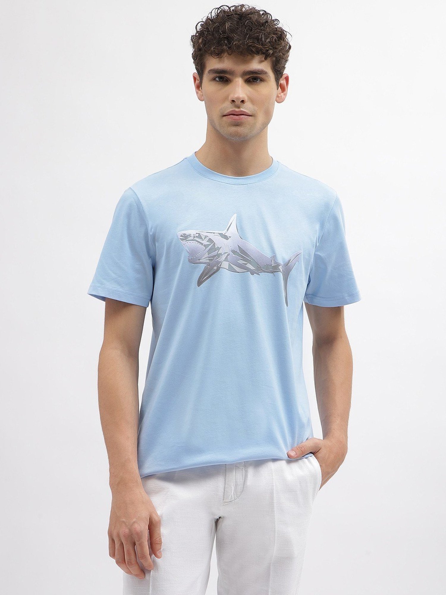 Antony Morato Blue Cotton Regular Fit Printed T-Shirt