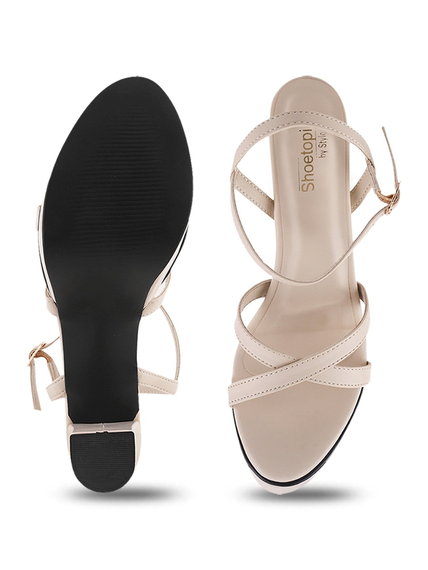 Shoetopia Women's Beige Ankle Strap Sandals