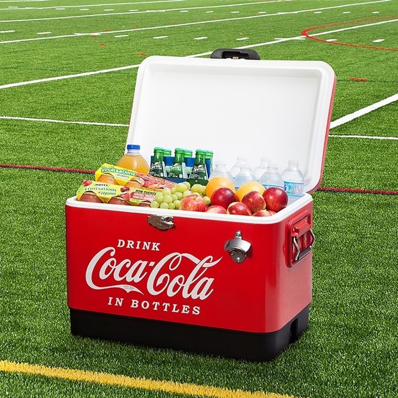 Koolatron Large 54 Quart 85 Can Capacity Portable Retro Coca-Cola Ice Chest Stainless Steel Hard Cooler with Built In Bottle Opener, Red