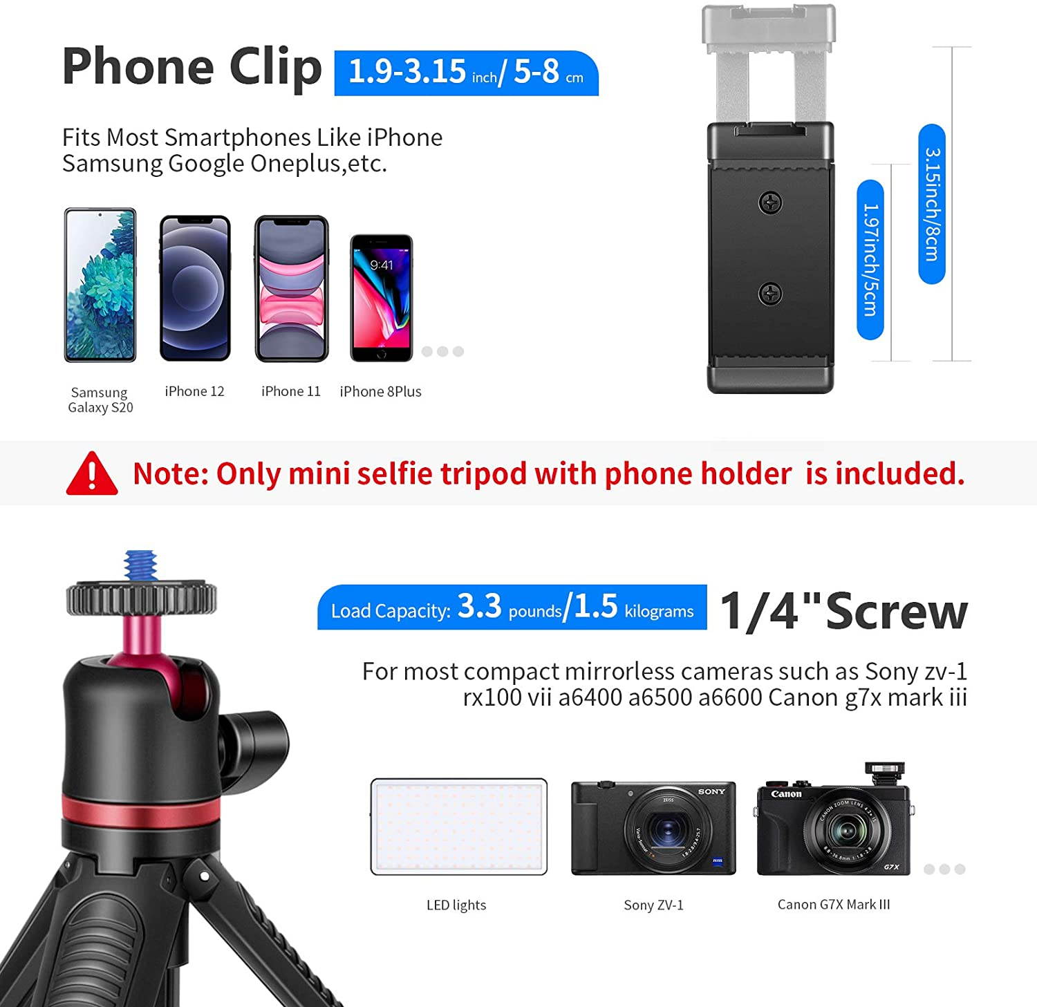Neewer Smartphone Selfie Stick Tripod Stand, Extendable Rod Handle Grip Vlog Pole with 360&deg;Ball Head, Remote and Phone Clip Compatible with iPhone/Android/Mirrorless Camera/Webcam/Action Camera