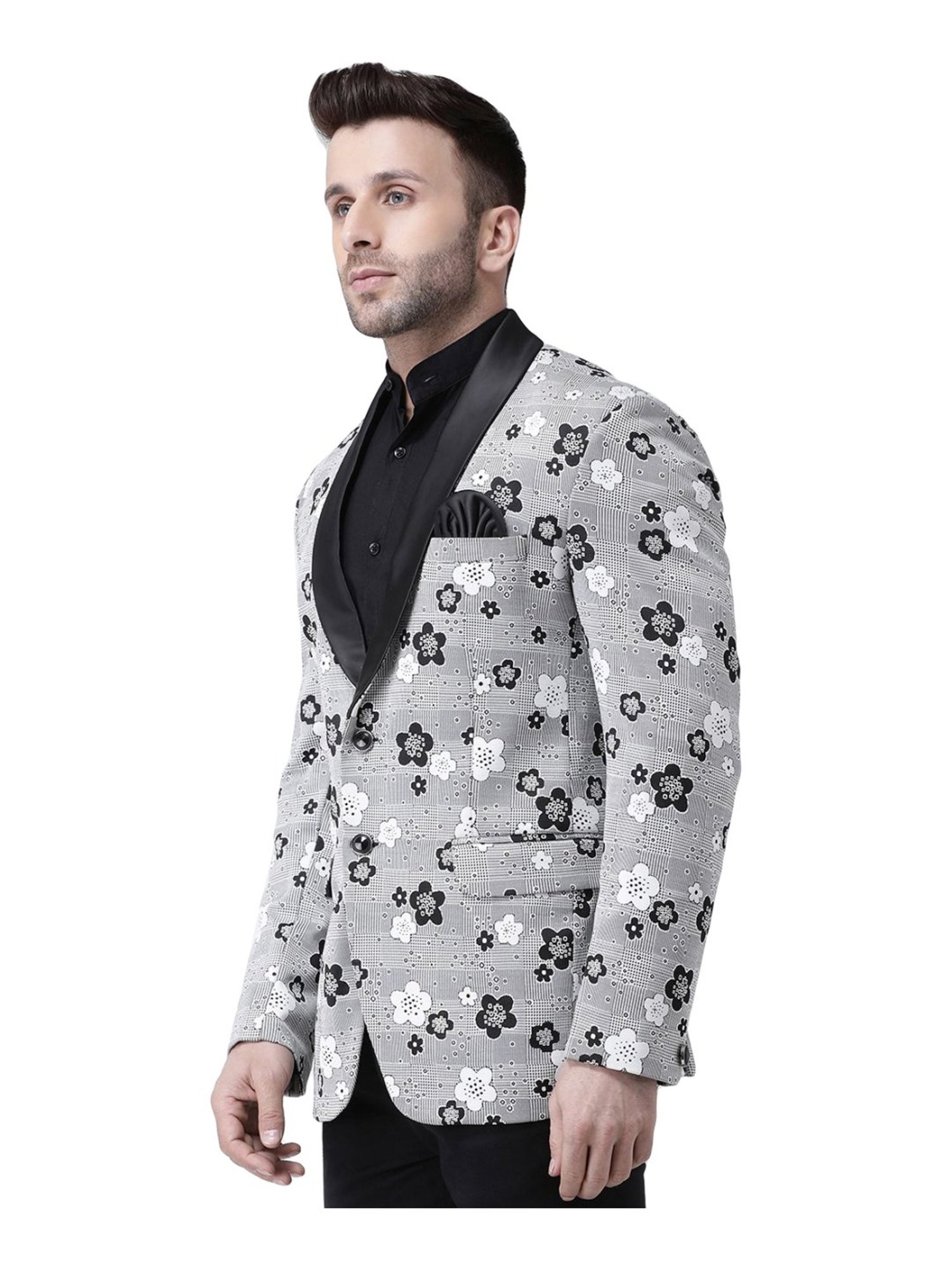 Hang Up Grey Regular Fit Jacquard Blazer