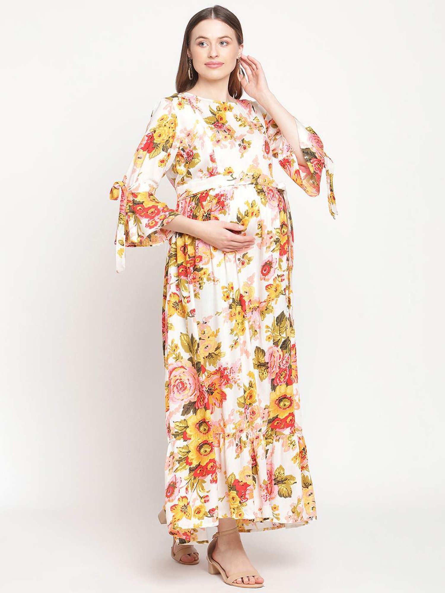 Moms Maternity Off-White Printed Maternity Dress