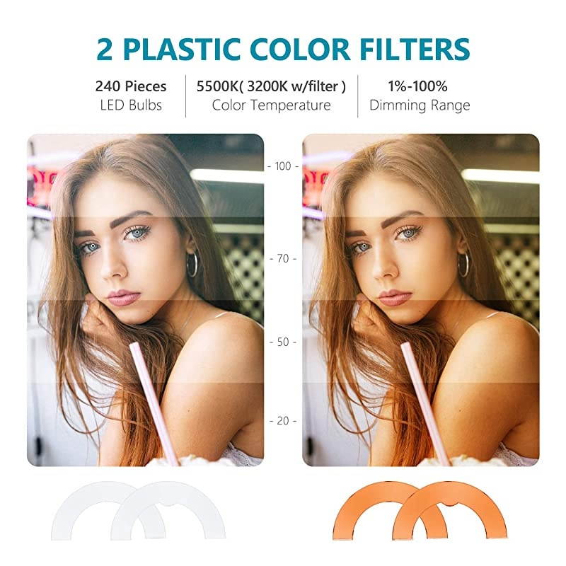 18inch SMD LED Ring Light Dimmable Lighting Kit with 787inch Light Stand Filter and Hot Shoe Adapter for Camera Photo Studio LED Lighting Portrait YouTube Video Shooting No Carrying Bag