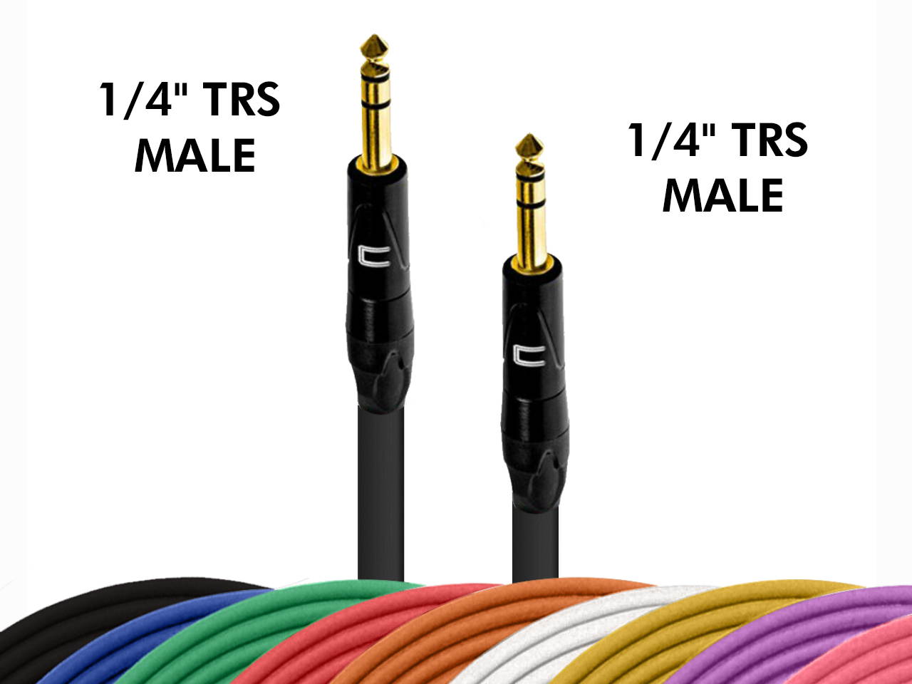 1/4" TRS Male Balanced Cable - Custom Length Color Premium Stereo Connector Cord