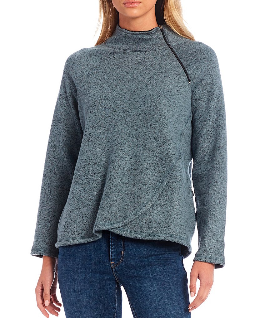 Aventura Harlow Asymmetrical Quarter-Zip Mock Neck Long Raglan Sleeve Fleece Pullover