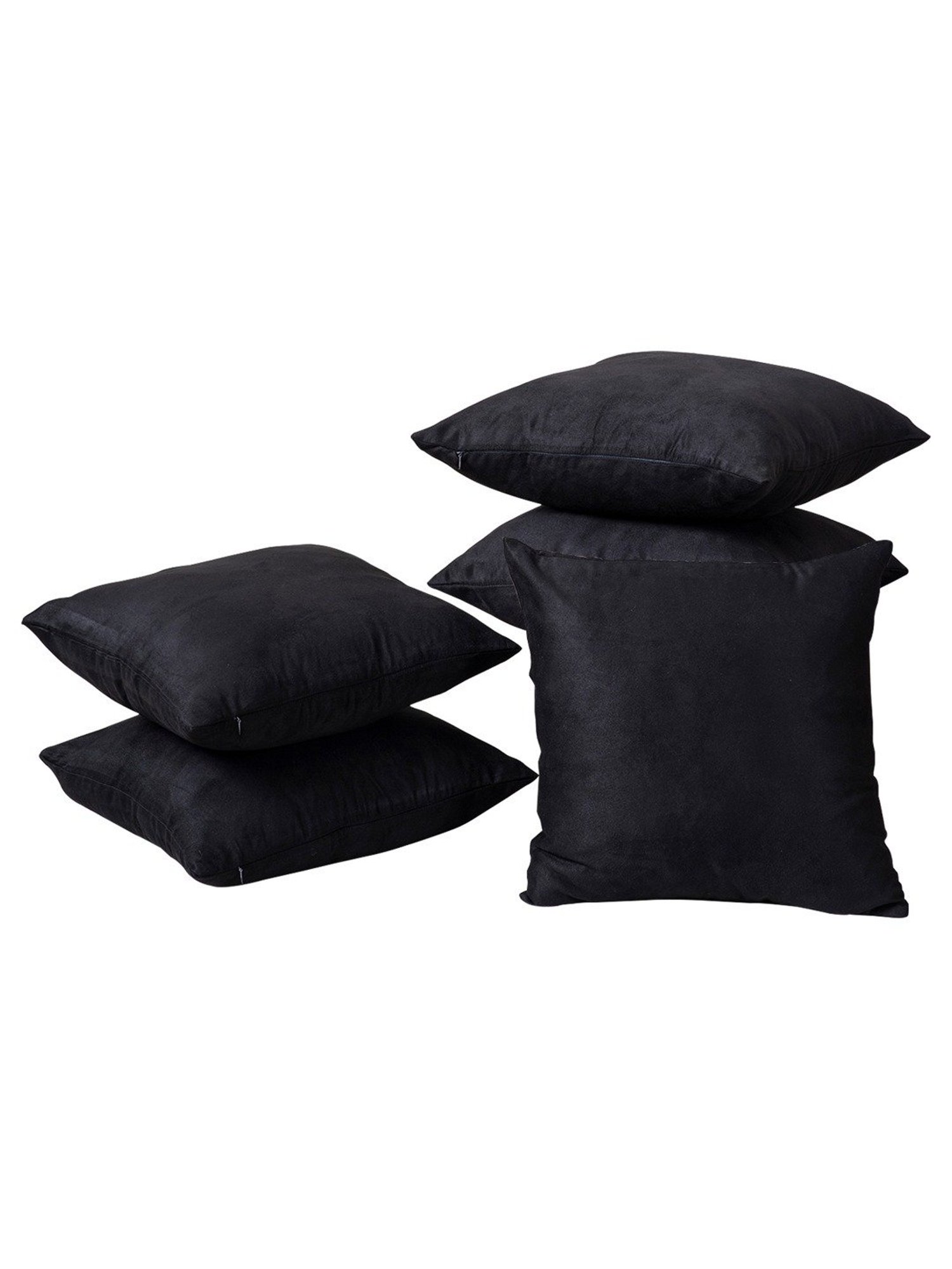 Nestroots Solid Black Polyester Cushion Covers - Set of 5