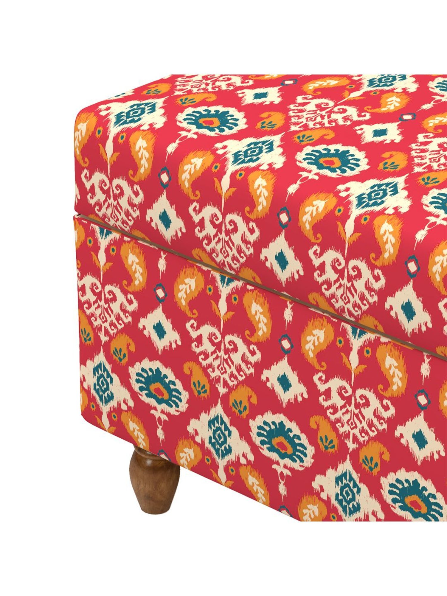 Chumbak Ikat Red Mango Wood Modern Trunk Storage Ottoman