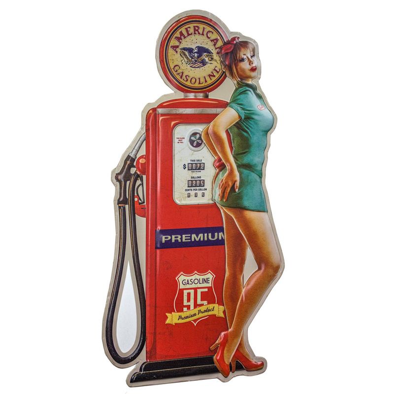 American Gas Pin Up Girl Embossed Metal Sign Red - Crystal Art Gallery