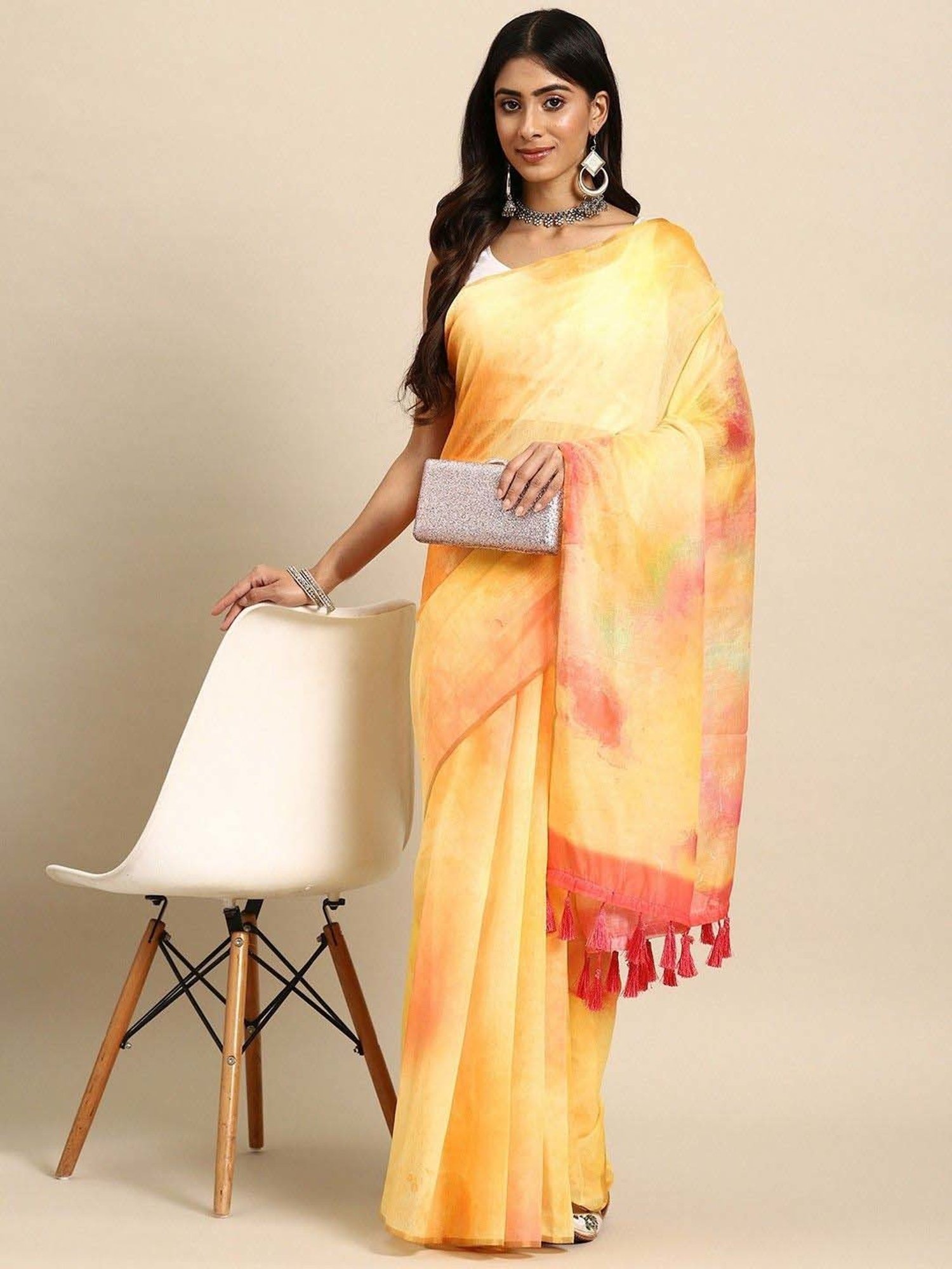 Silk Land Yellow Tie & Dye Saree With Unstitched Blouse