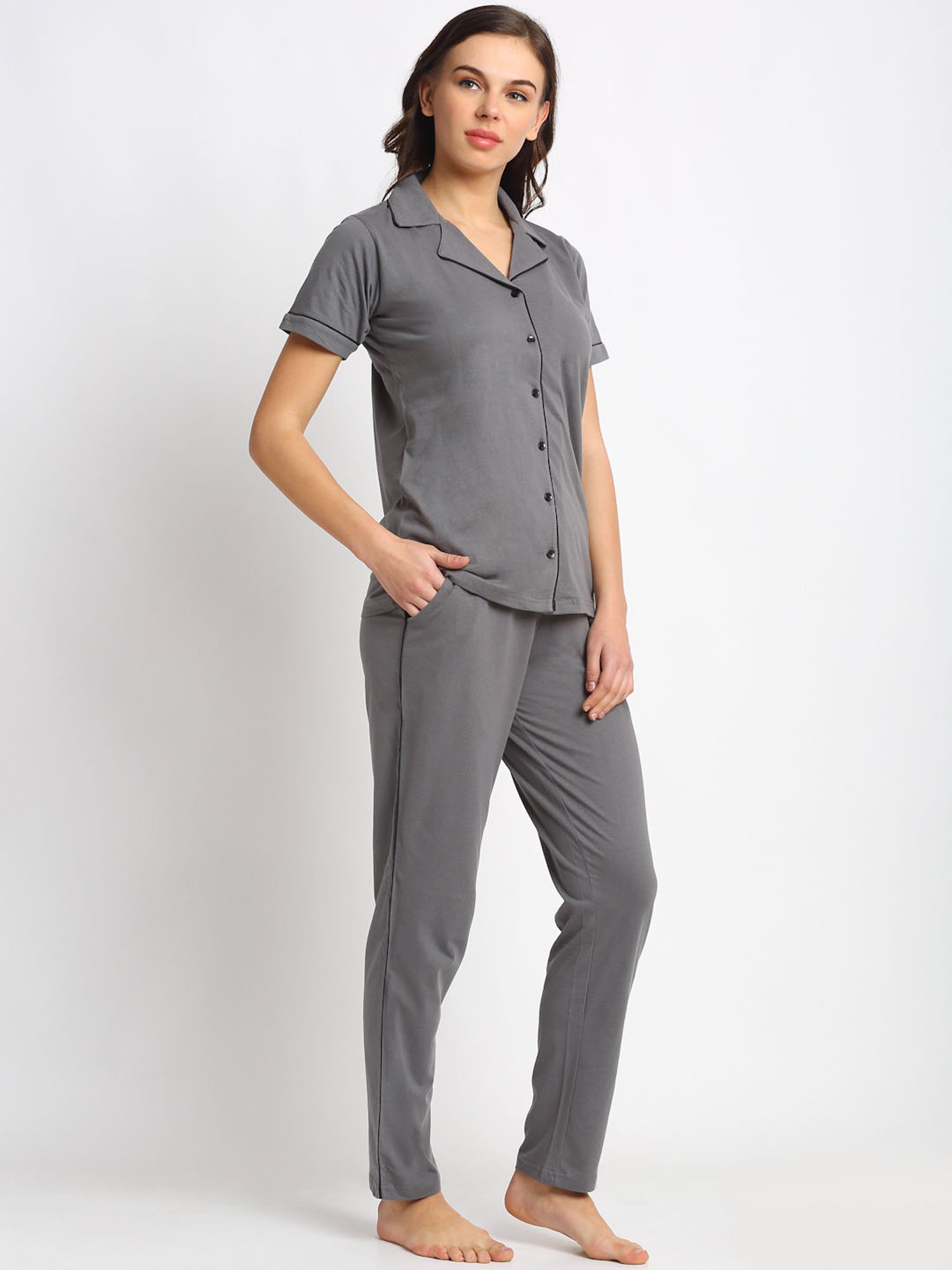 Boston Club Grey Cotton Shirt With Pyjamas