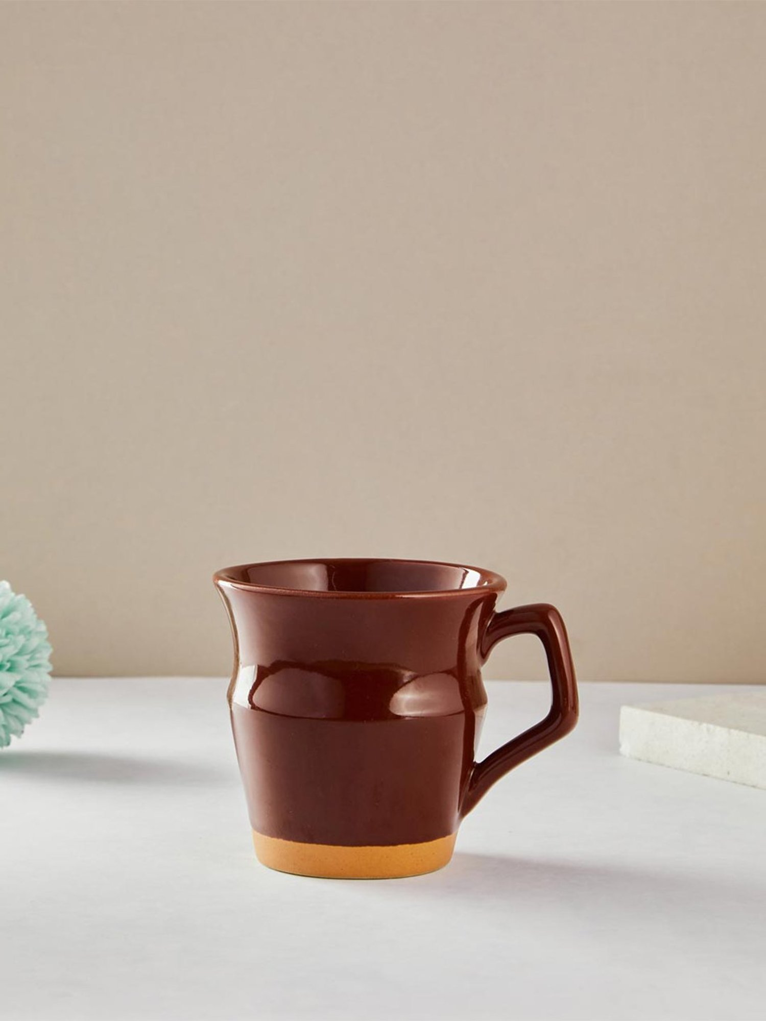 Fabindia Home Adhrit Solid Dark Brown & Orange Ceramic Mug (180 ml)