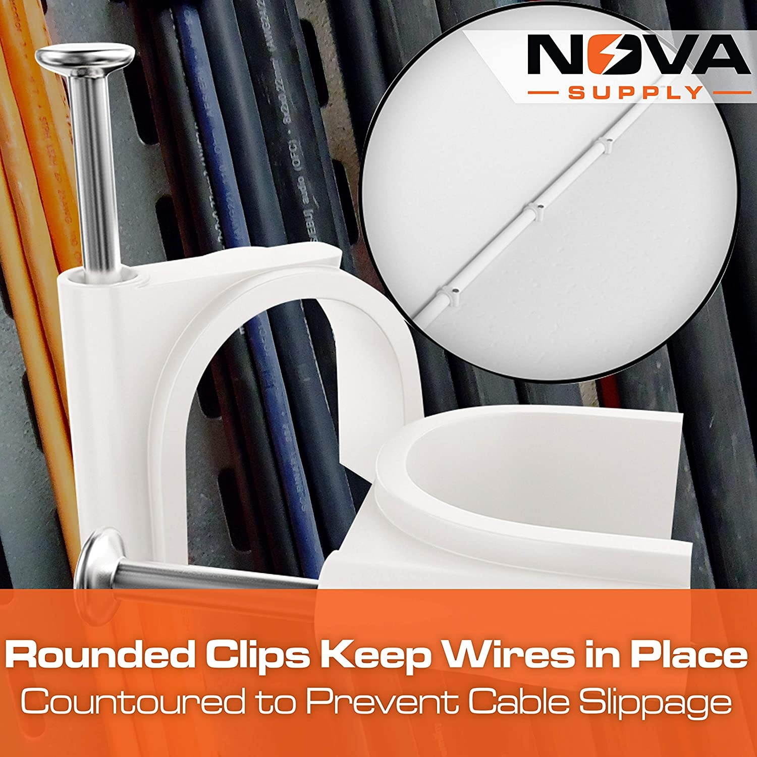 Pro-Grade, Cable Clips with Steel Nails 4mm, 14mm Wire Holders and Tacks 100 Per Size. Durable, UV Resistant Plastic Clips Help Organize Coax, Ethernet, Cat5, Cat6 and Other Cords.