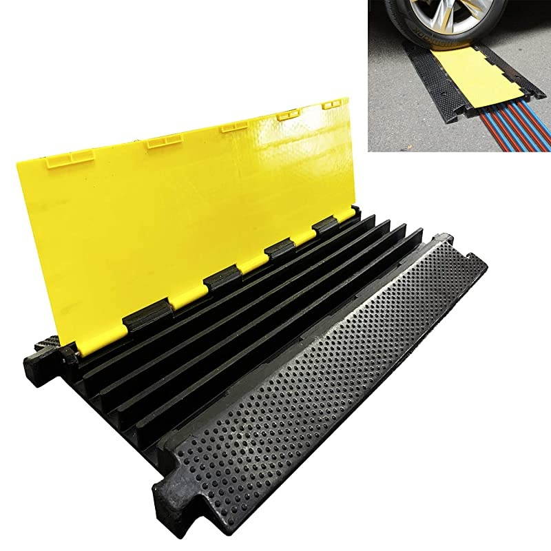 5 Channel Rubber Cable Protector Ramp Traffic Speed Bump 18000lbs Capacity Heavy Duty Cable Protective Cover Ramp Driveway Hose Cord Track Protector Wires Concealer wFlipOpen Top Cover