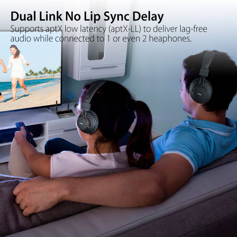 Avantree Long Range Bluetooth 5.0 Transmitter Receiver for TV & PC Audio, Home Stereo Speakers, aptX Low Latency Wireless Adapter for 2 Headphones, Digital Optical 3.5mm AUX RCA - TC419