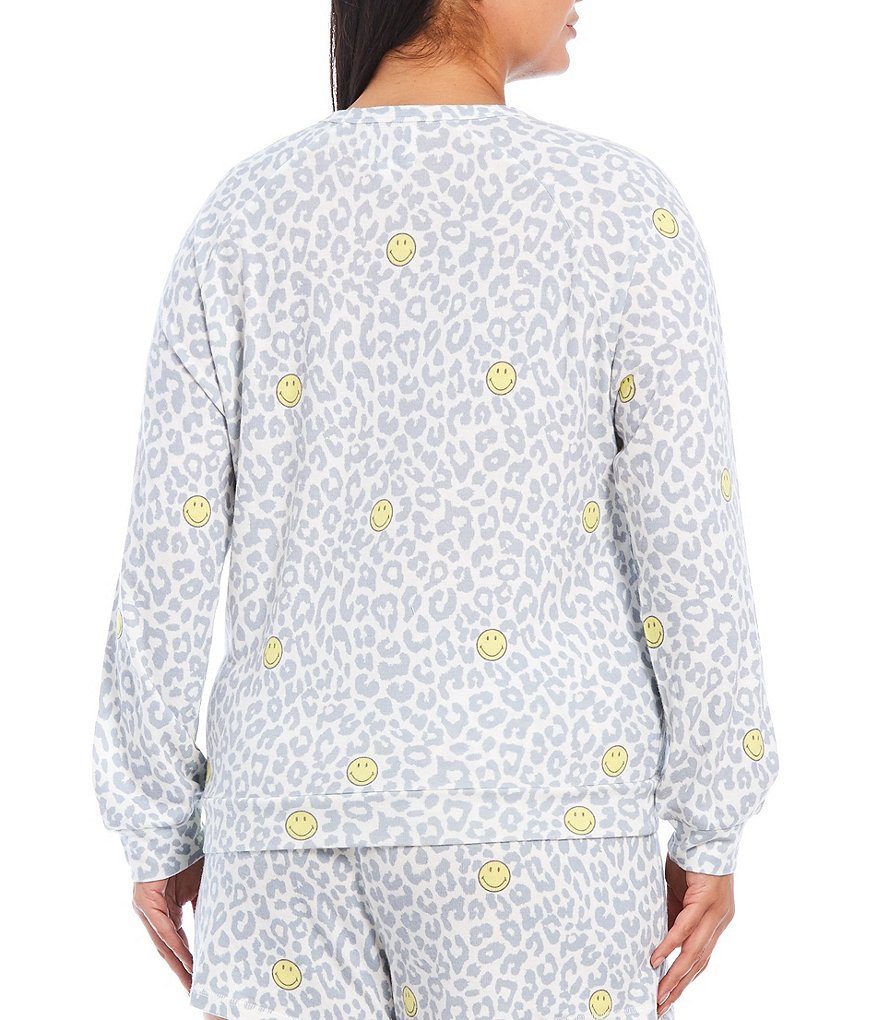 PJ Salvage Plus Smiley Faces & Animal Print Peachy Jersey Knit Sleep Top