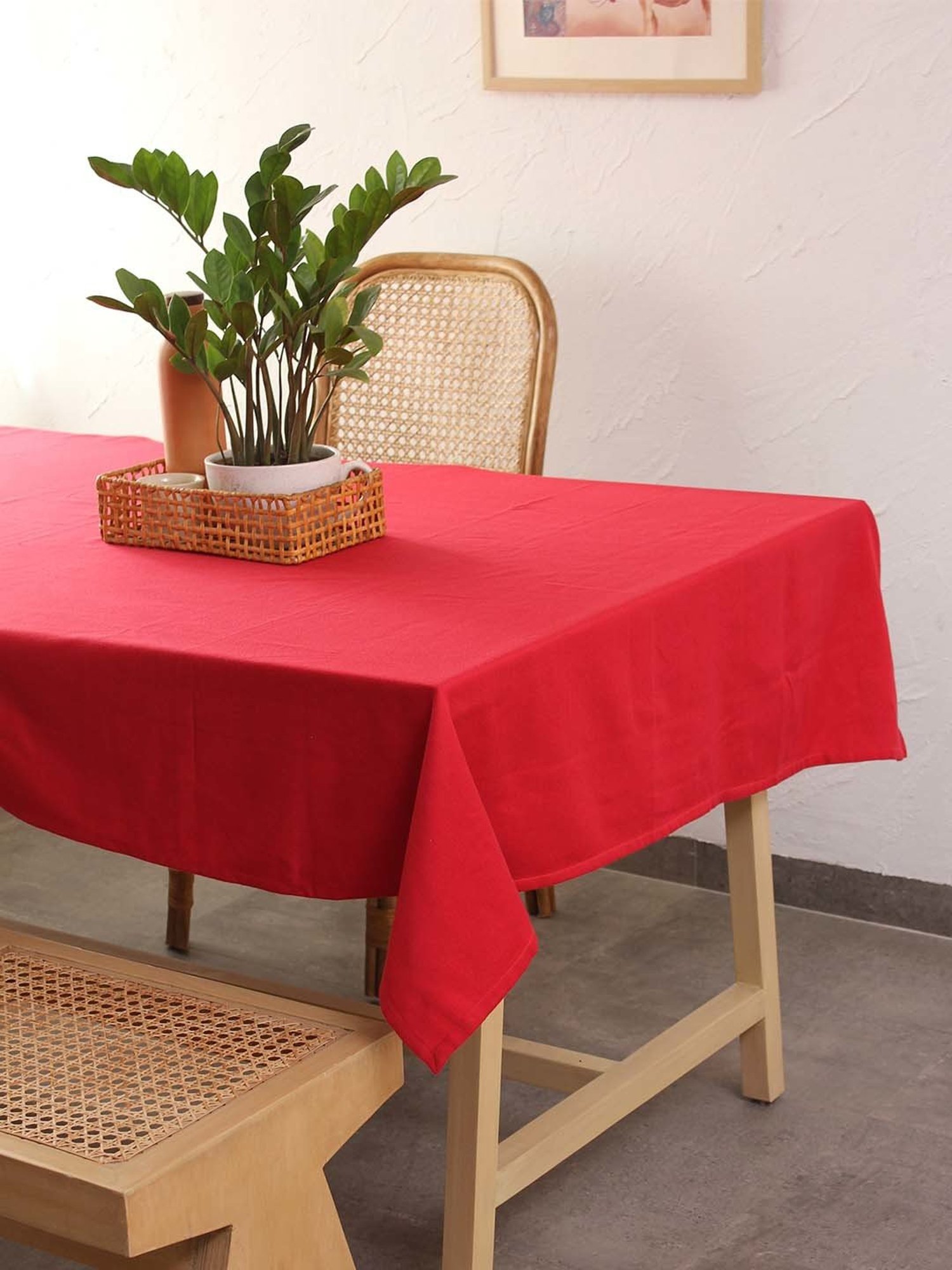 House This Palash Red 100% Cotton Table Cover - Set of 1