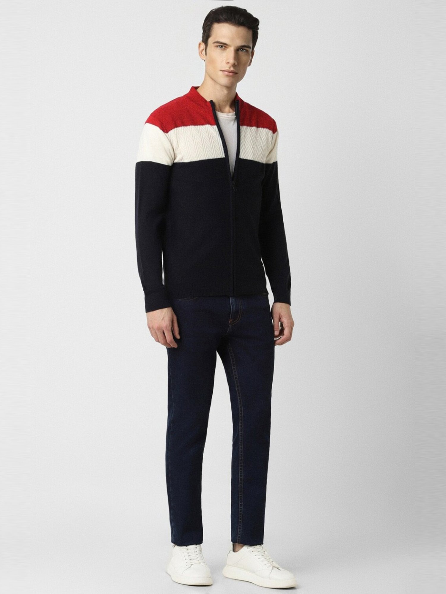 Van Heusen Black Regular Fit Colour Block Sweater