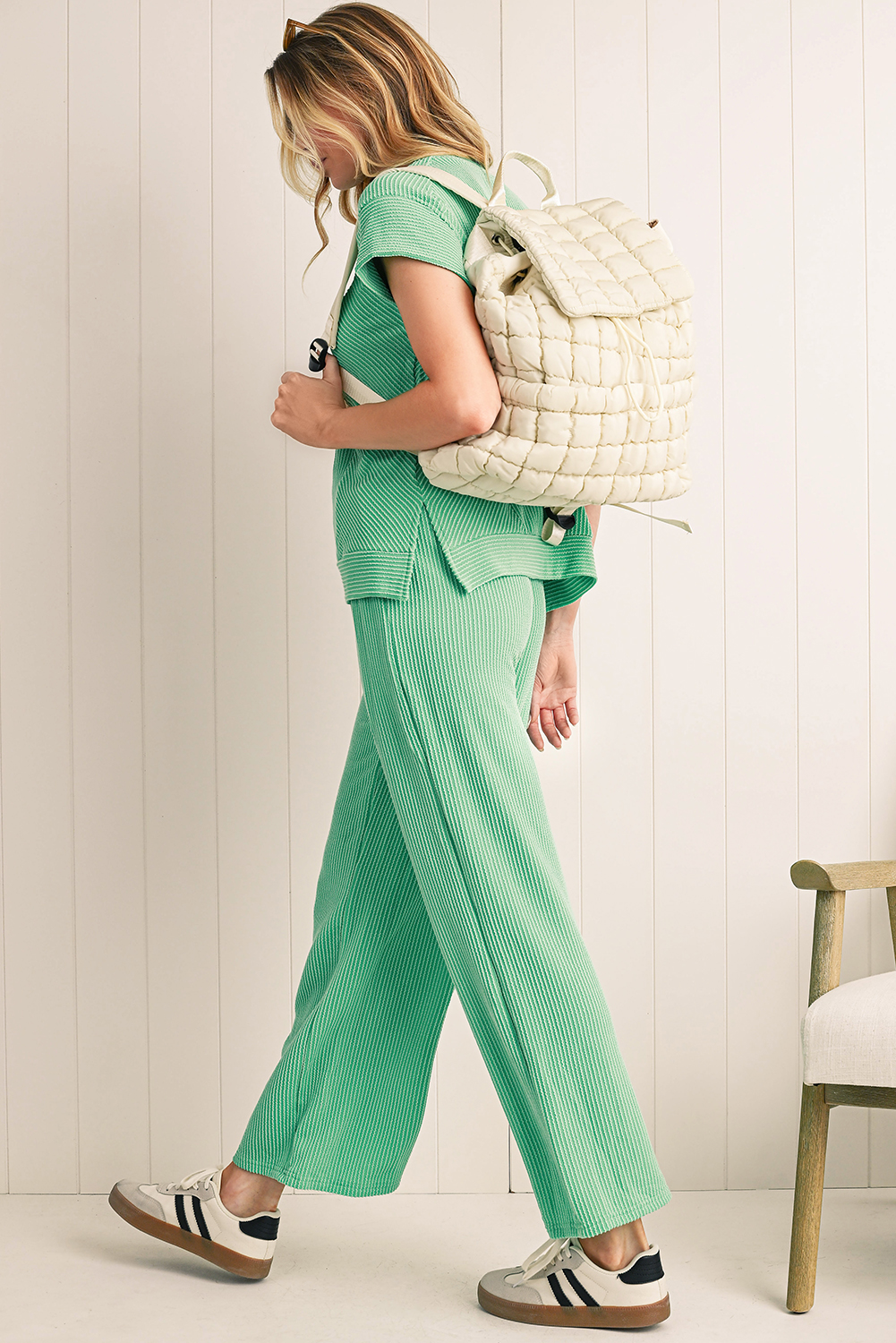 White Solid Flapped Quilted Puffer Backpack