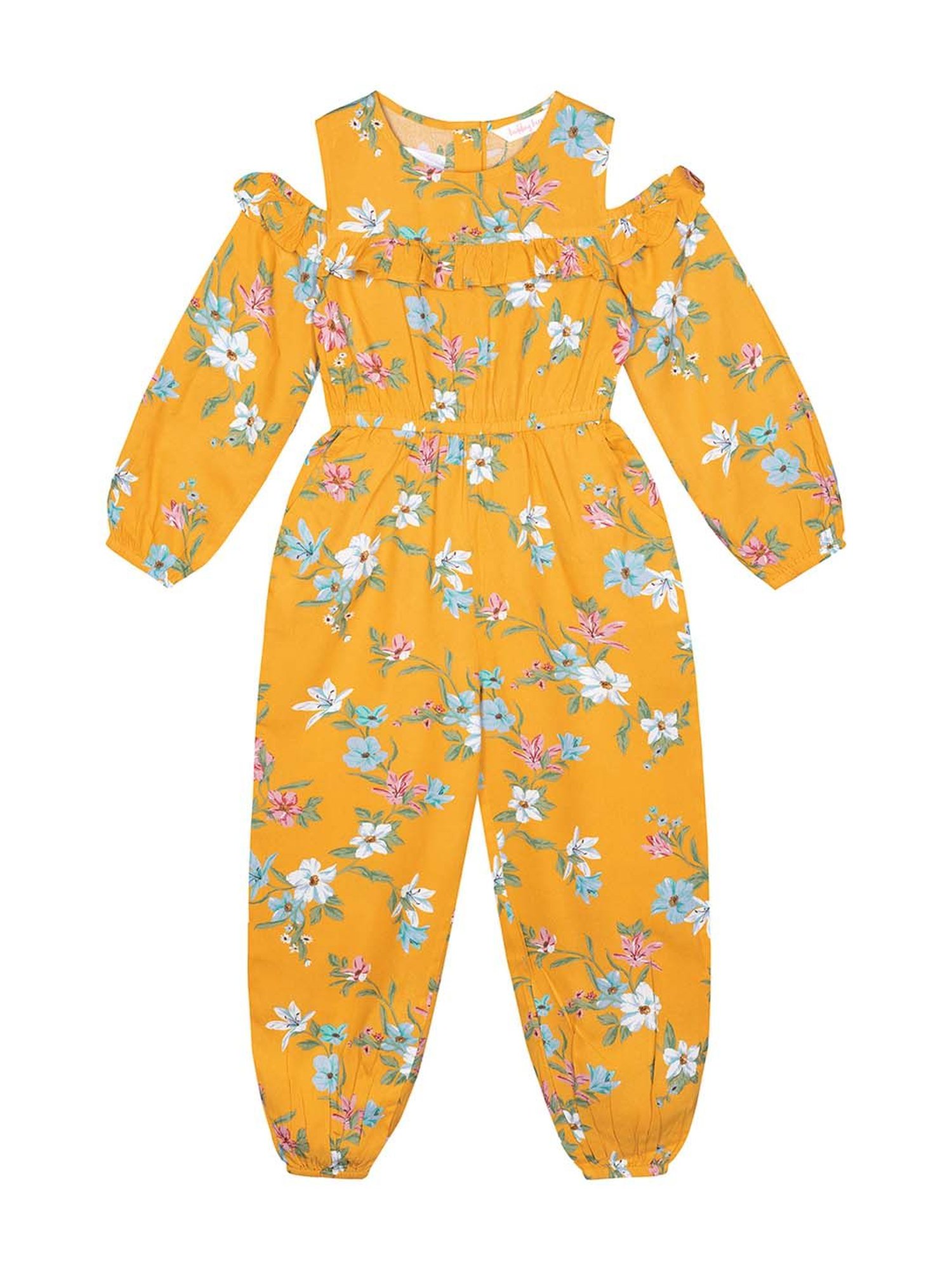 Budding Bees Kids Mustard Printed Jumpsuits