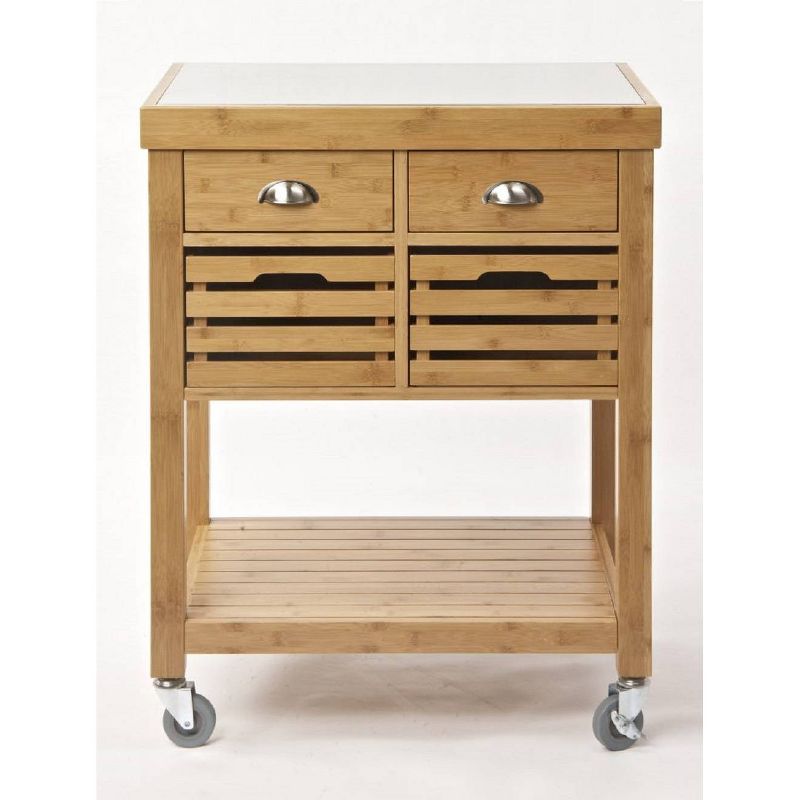 Kenta Bamboo Kitchen Cart with Stainless Steel Top Natural - Boraam