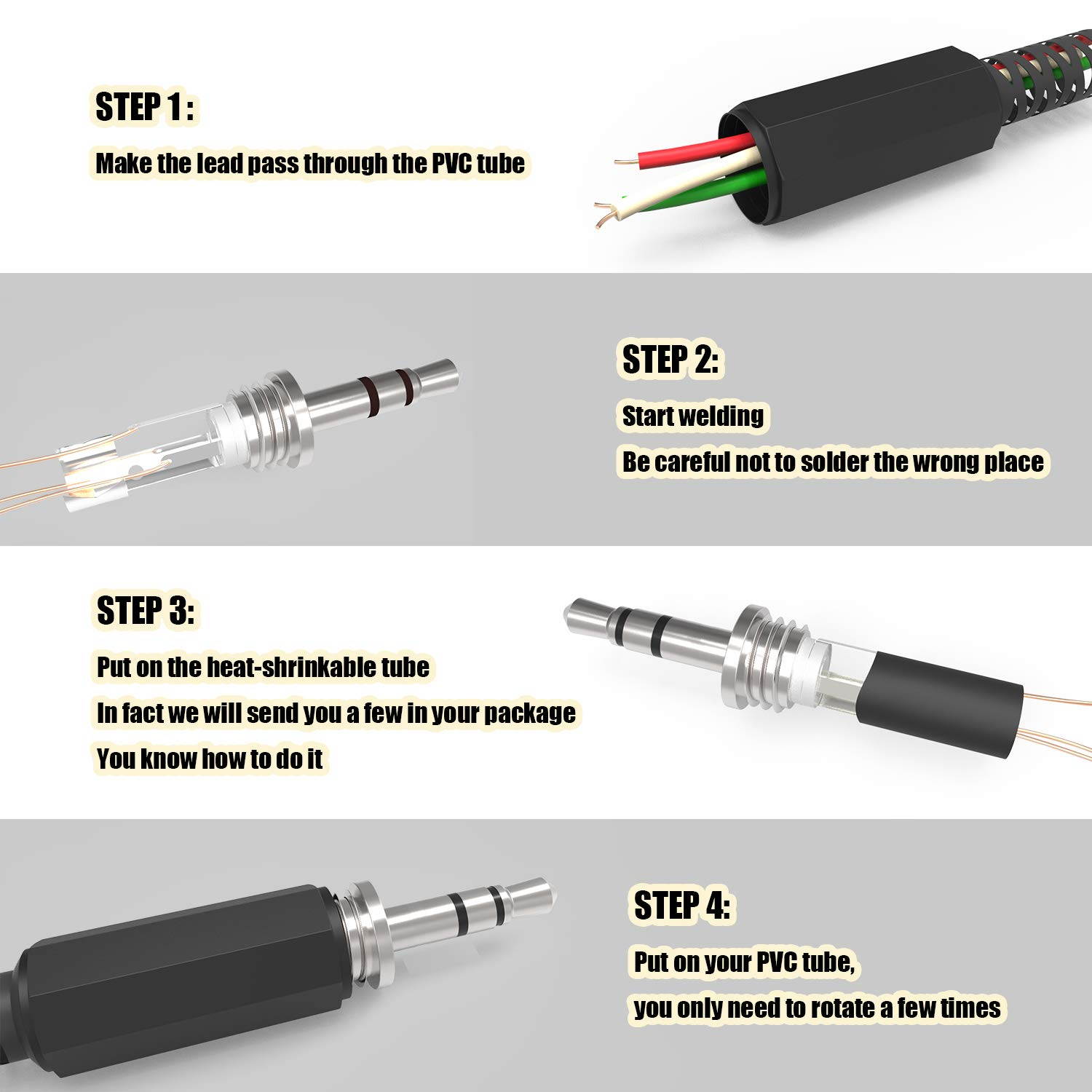 Ancable Replacement 4-Pack TRS Male Plug 3 Pole 1/8" 3.5mm Solder Type DIY Audio Cable Connector for Repair Headphones Headset