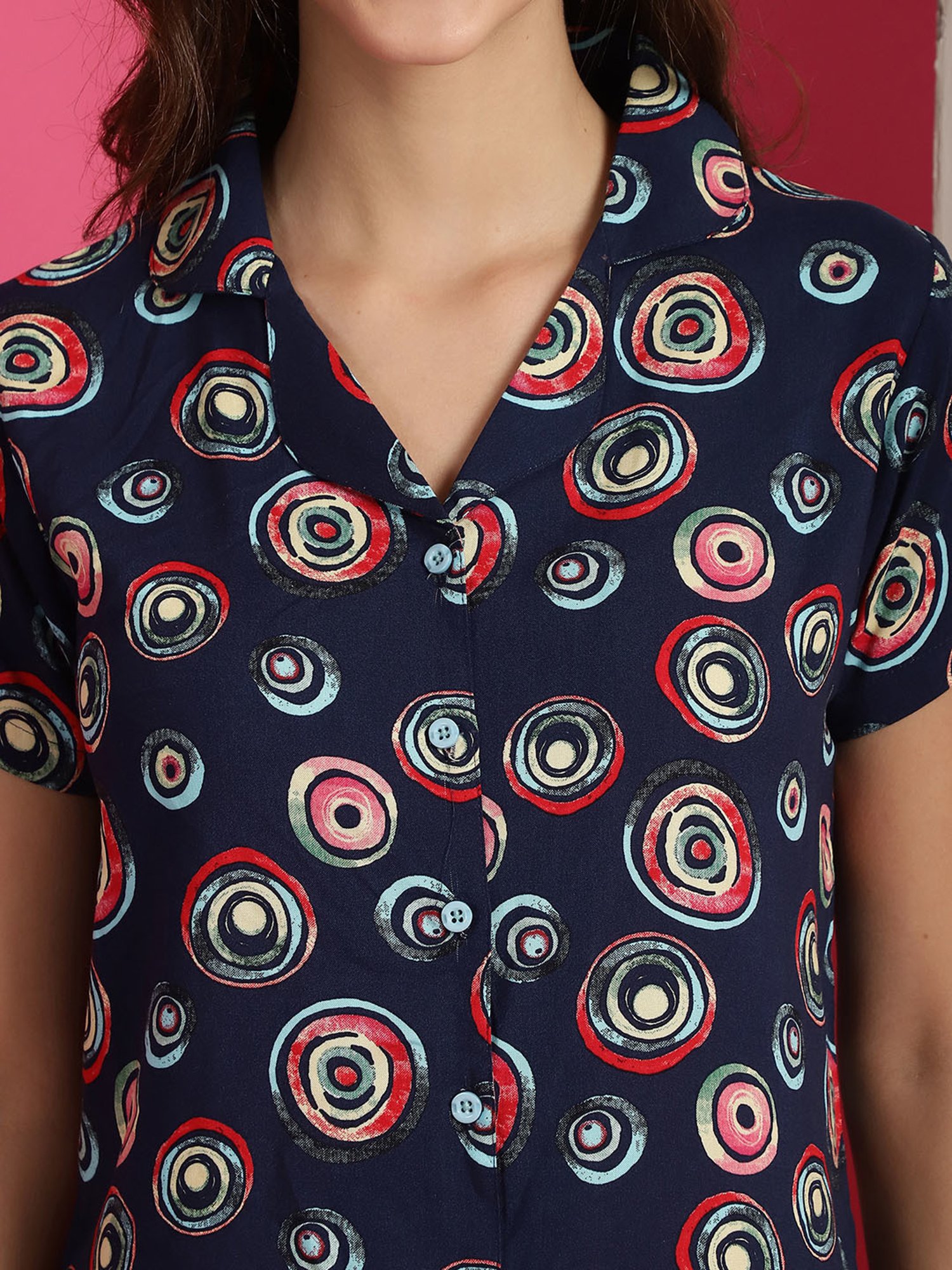 Boston Club Navy Printed Top With Lounge Pants