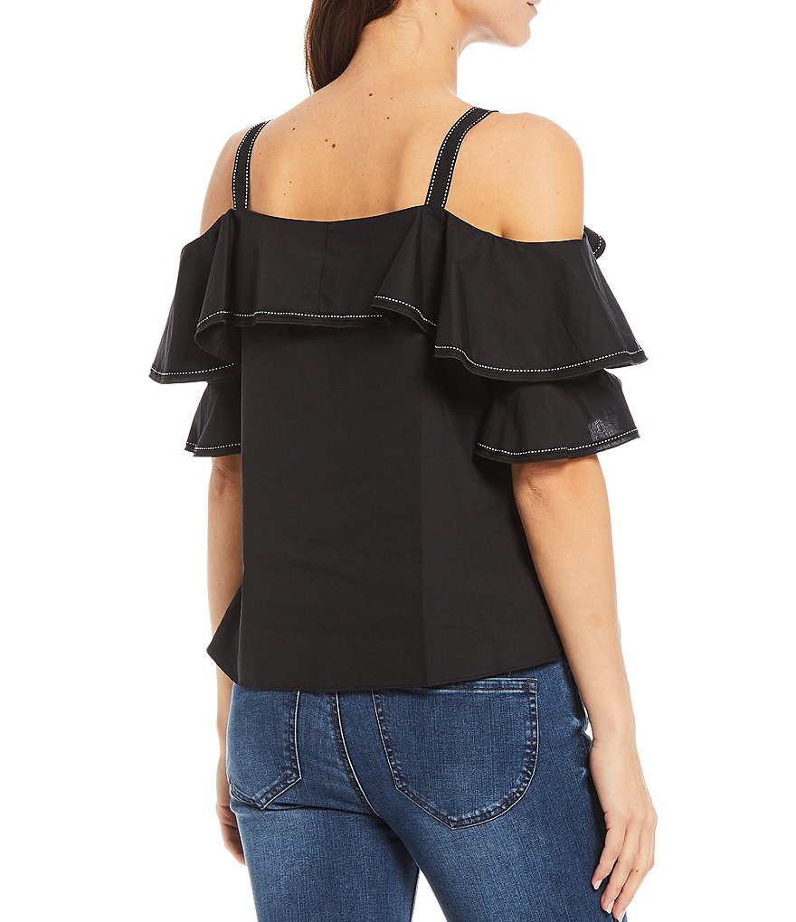Gibson & Latimer Cold Shoulder Contrast Stitch Poplin Top